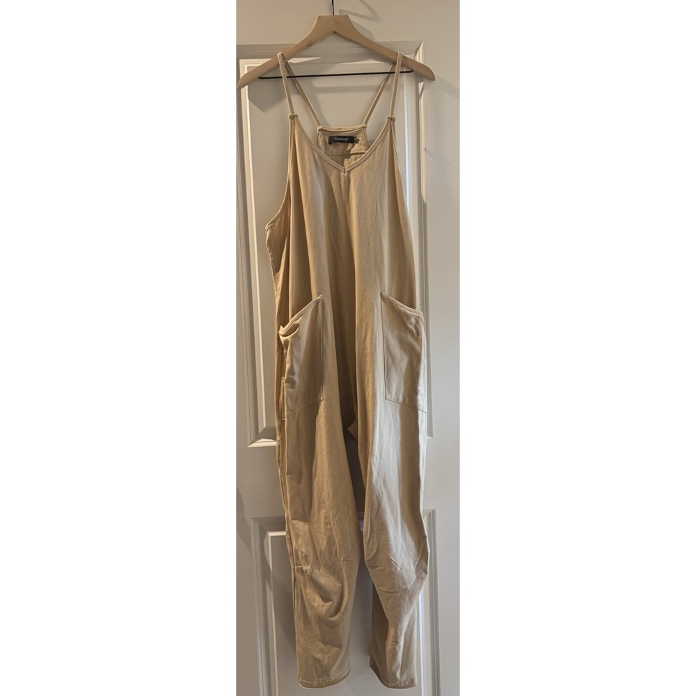 Automet Beige Cotton Blend Harem‎ Jumpsuit Romper Oversized Pockets Medium Boho